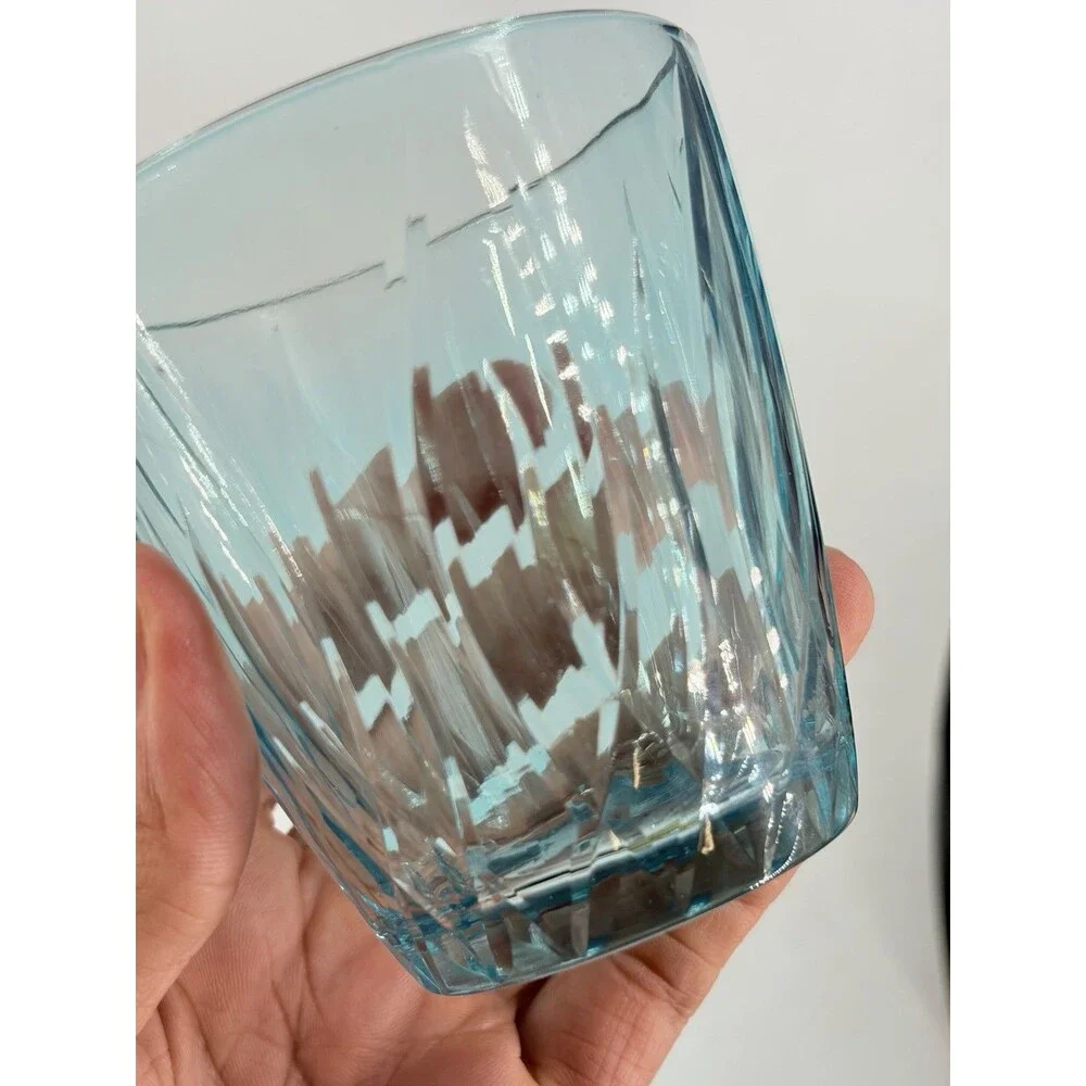 Pottery Barn Blue Swirl Double Old Fashioned Short Tumblers Flashed cut Glass